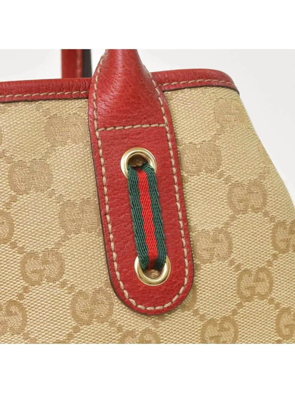 Gucci Handbag GG Canvas Sherry Line Leather Beige